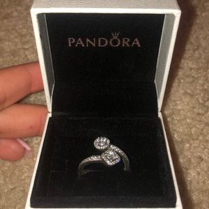 PANDORA SPARKLING SQUARE & CIRCLE OPEN RING